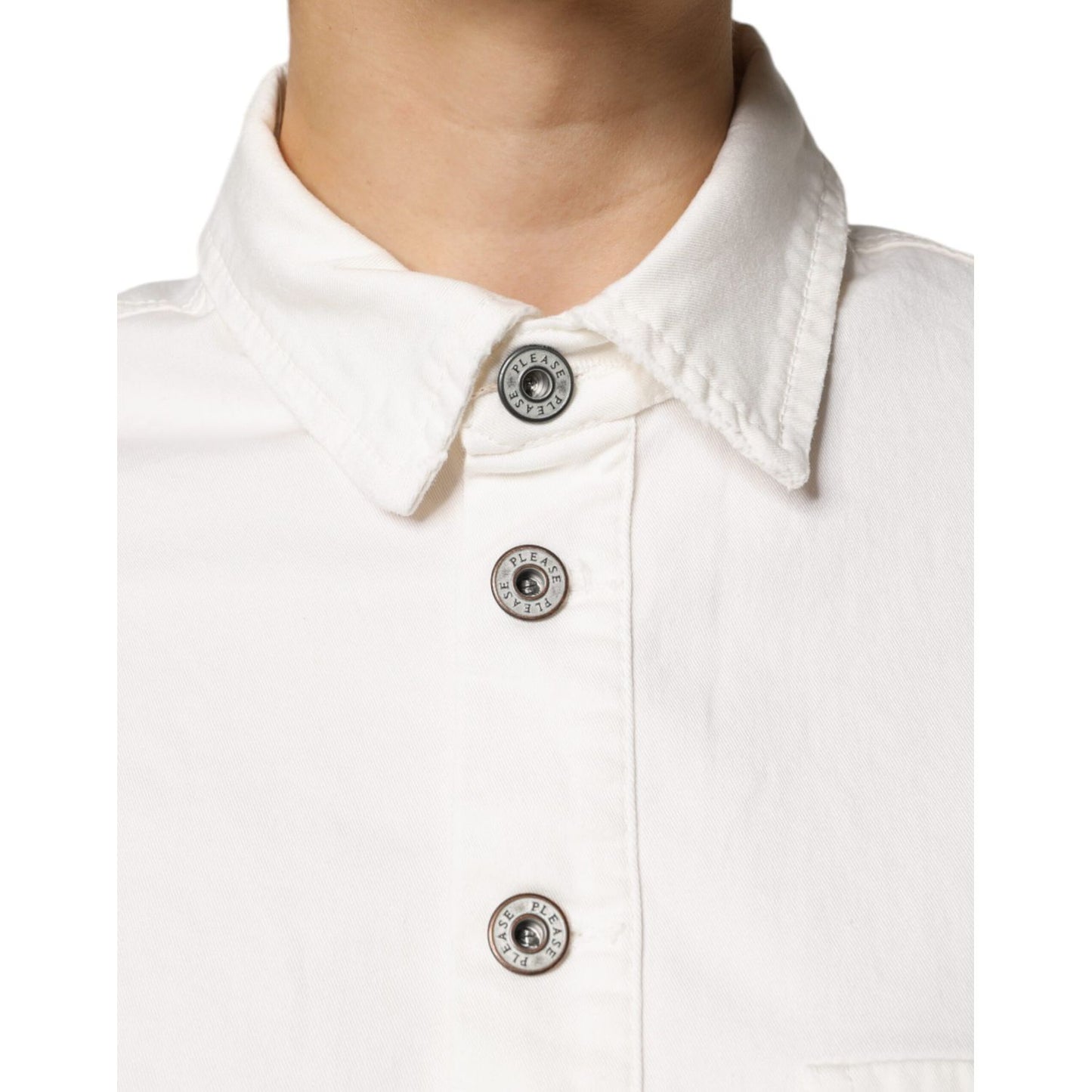 Please White Cotton Short Sleeves Button Down Romper Dress Please