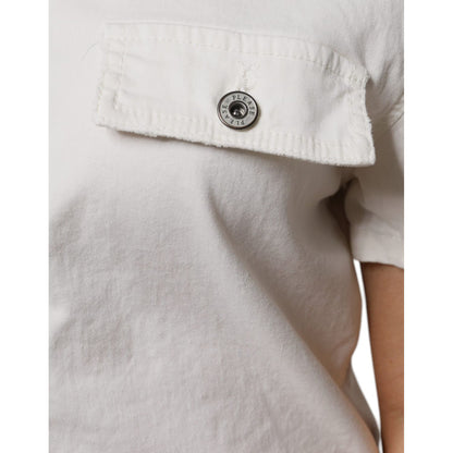 Please White Cotton Short Sleeves Button Down Romper Dress Please