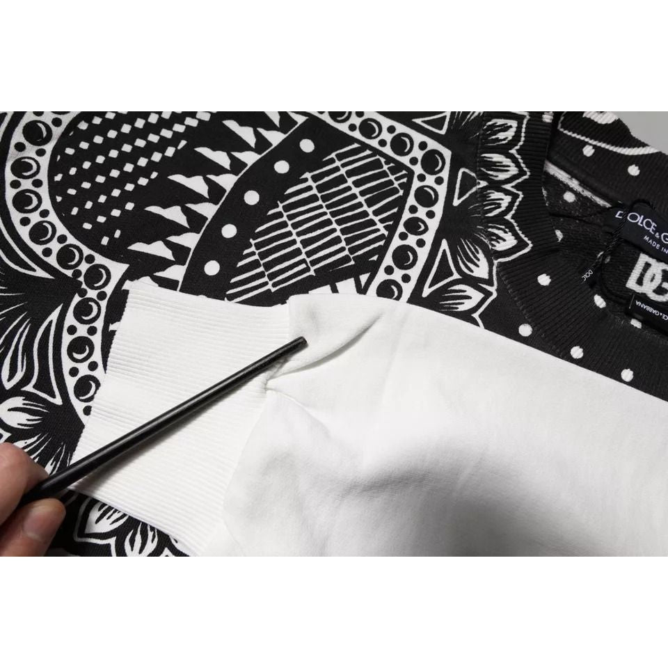 Dolce & Gabbana White Black Printed Cotton Sweatshirt Sweater