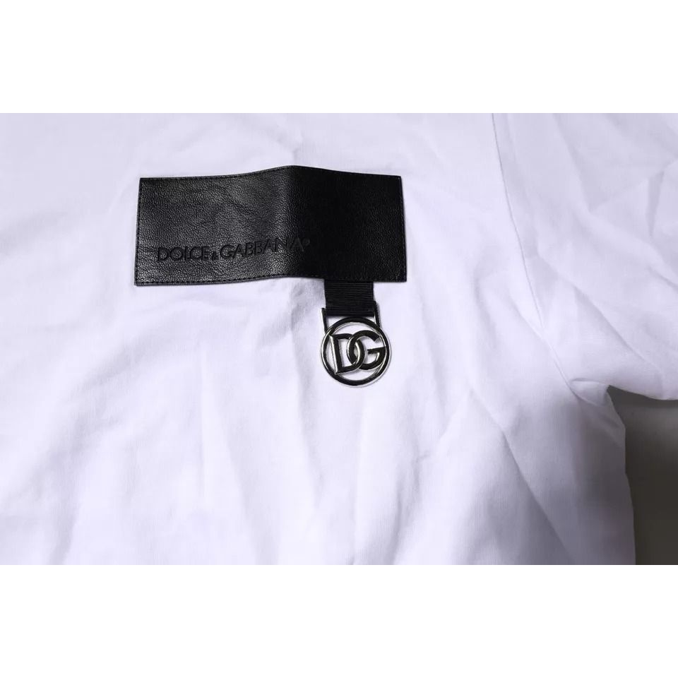 Dolce & Gabbana White Logo Patch Cotton Crew Neck T-shirt
