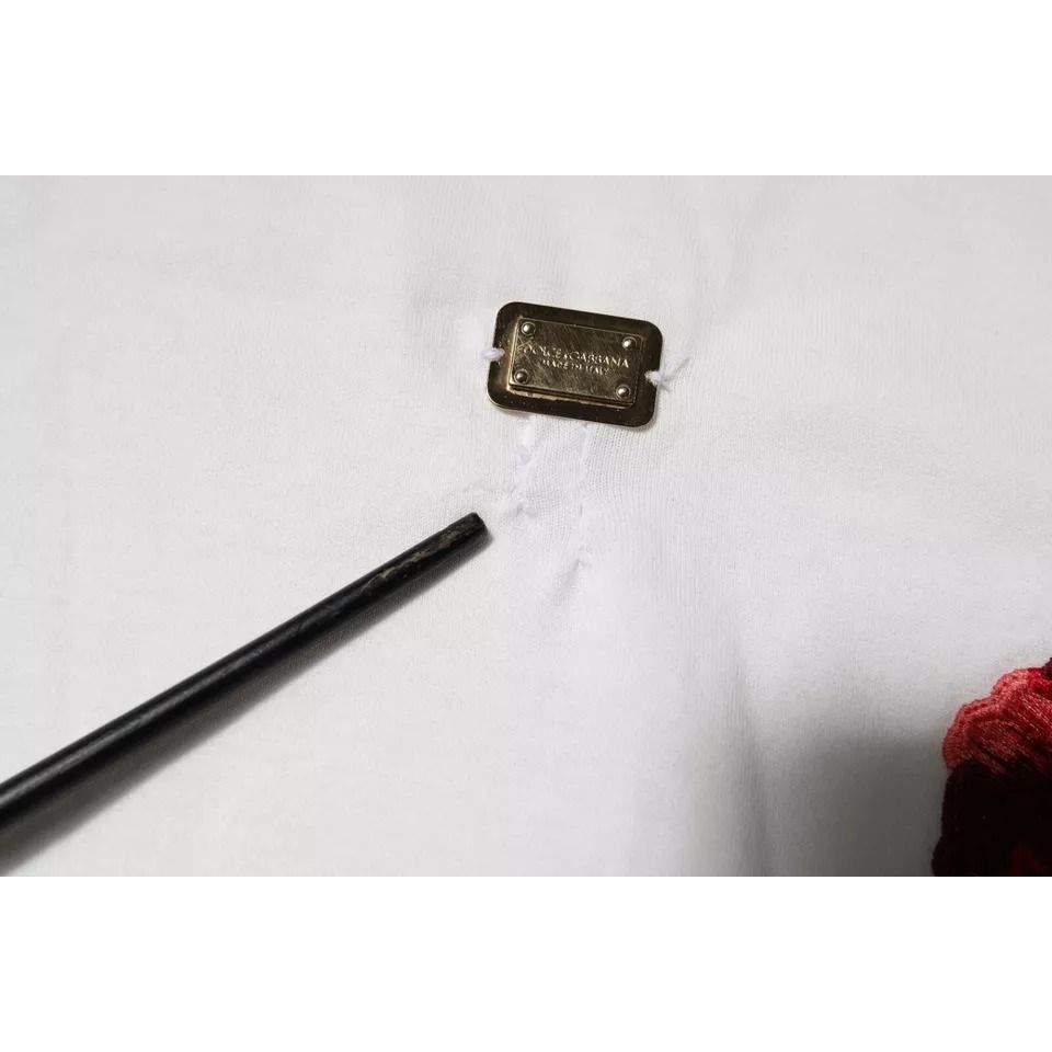 Dolce & Gabbana White Cotton Logo Floral Crew Neck T-shirt