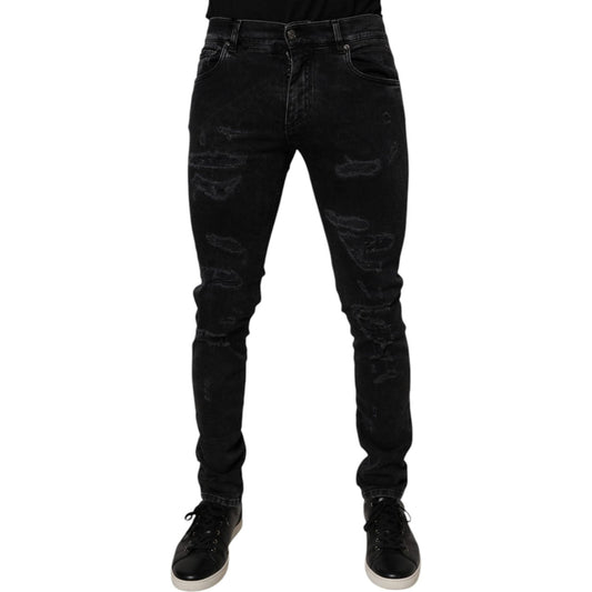 Dolce & Gabbana Black Tattered Cotton Skinny Men Denim Jeans 1728,67345645728,Black,Clothing,Dolce & Gabbana,IT46 | S,IT48 | M,IT54 | XL,Jeans & Pants - Men - Clothing,Jeans Denim - Clothing,Material: 99% Cotton 1% Elastane,Men,Men - Clothing,New with tag