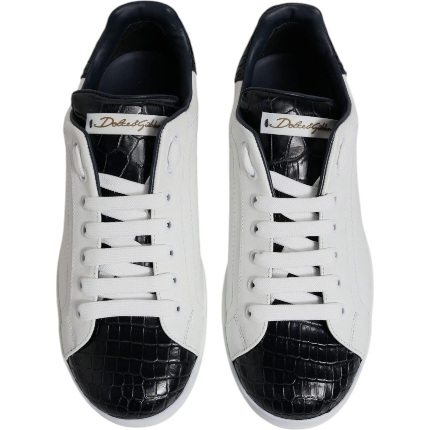 Dolce & Gabbana White Black Leather Portofino Sneaker Shoes