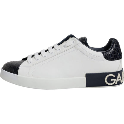 Dolce & Gabbana White Black Leather Portofino Sneaker Shoes