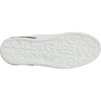 Dolce & Gabbana White Black Leather Portofino Sneaker Shoes