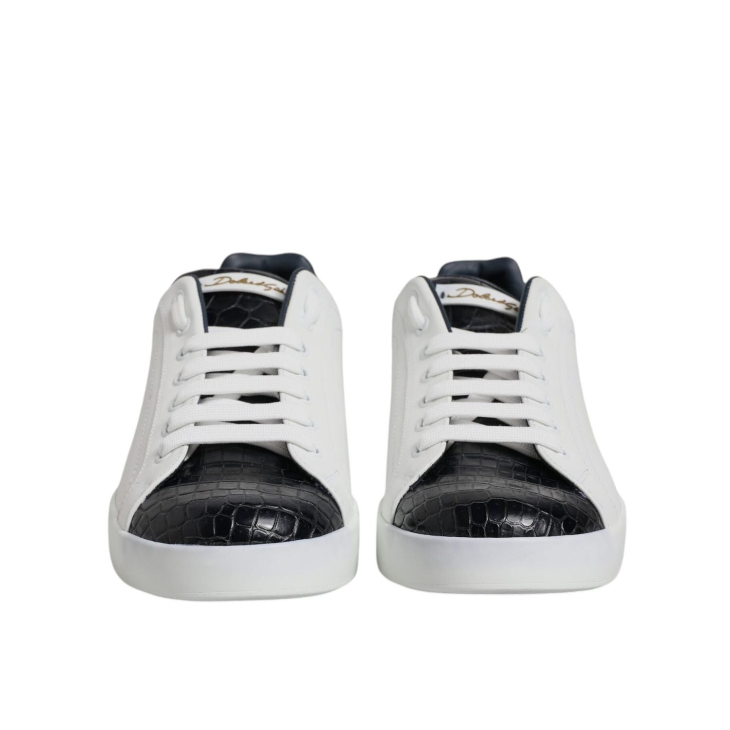 Dolce & Gabbana White Black Leather Portofino Sneaker Shoes