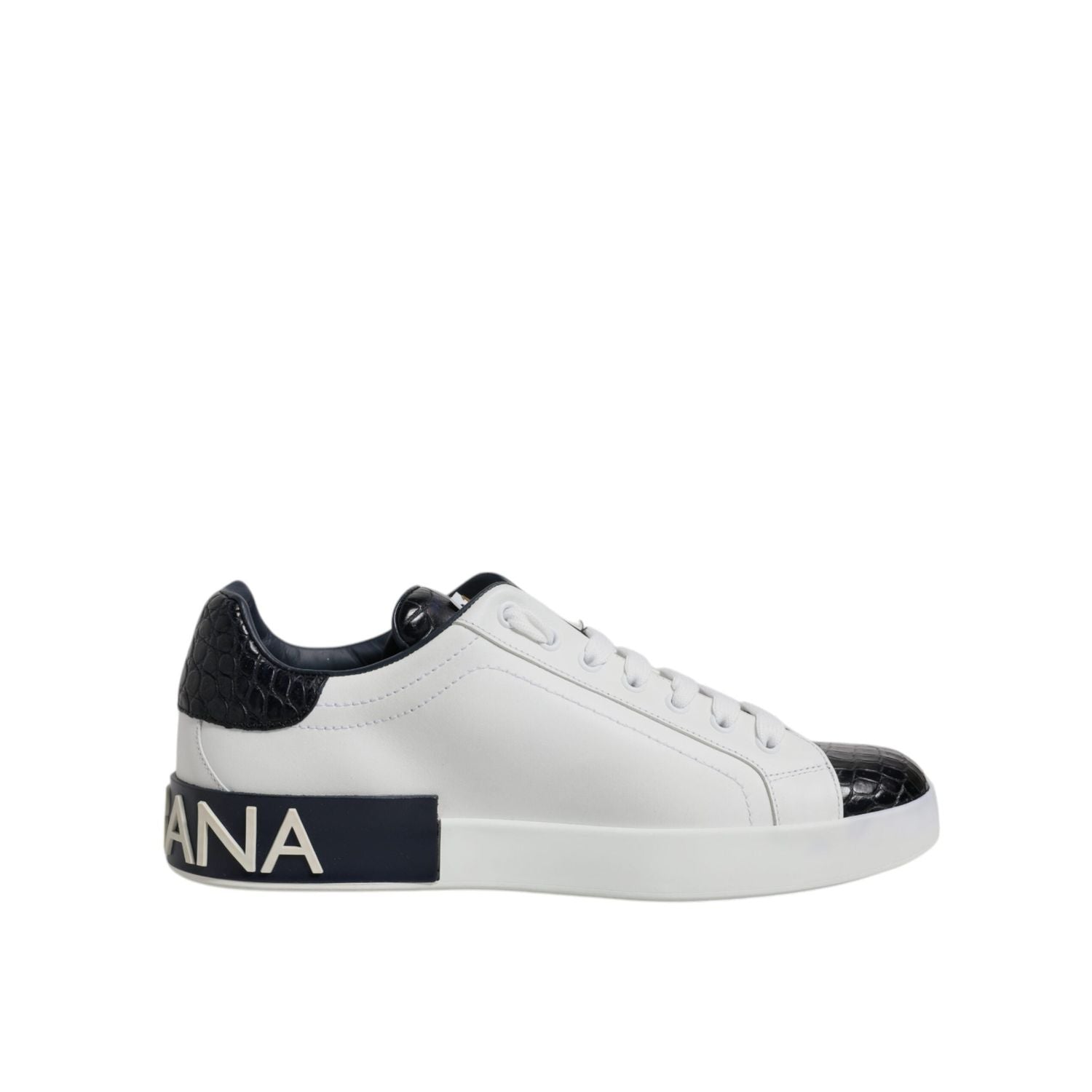 Dolce & Gabbana White Black Leather Portofino Sneaker Shoes
