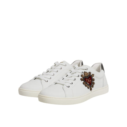 Dolce & Gabbana White Leather Heart Embellished Sneakers Shoes