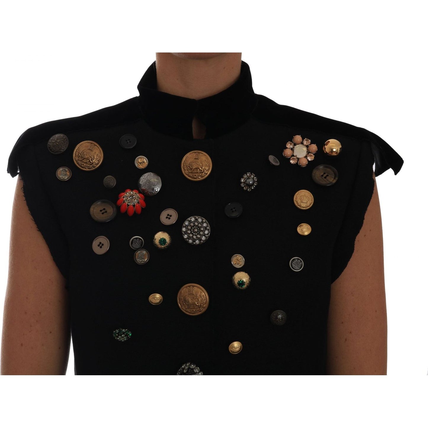 Dolce & Gabbana Embellished Black Military Style Vest Dolce & Gabbana