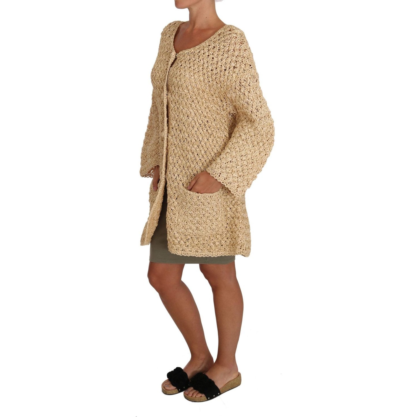 Dolce & Gabbana Chic Beige Crochet Knitted Raffia Cardigan Dolce & Gabbana