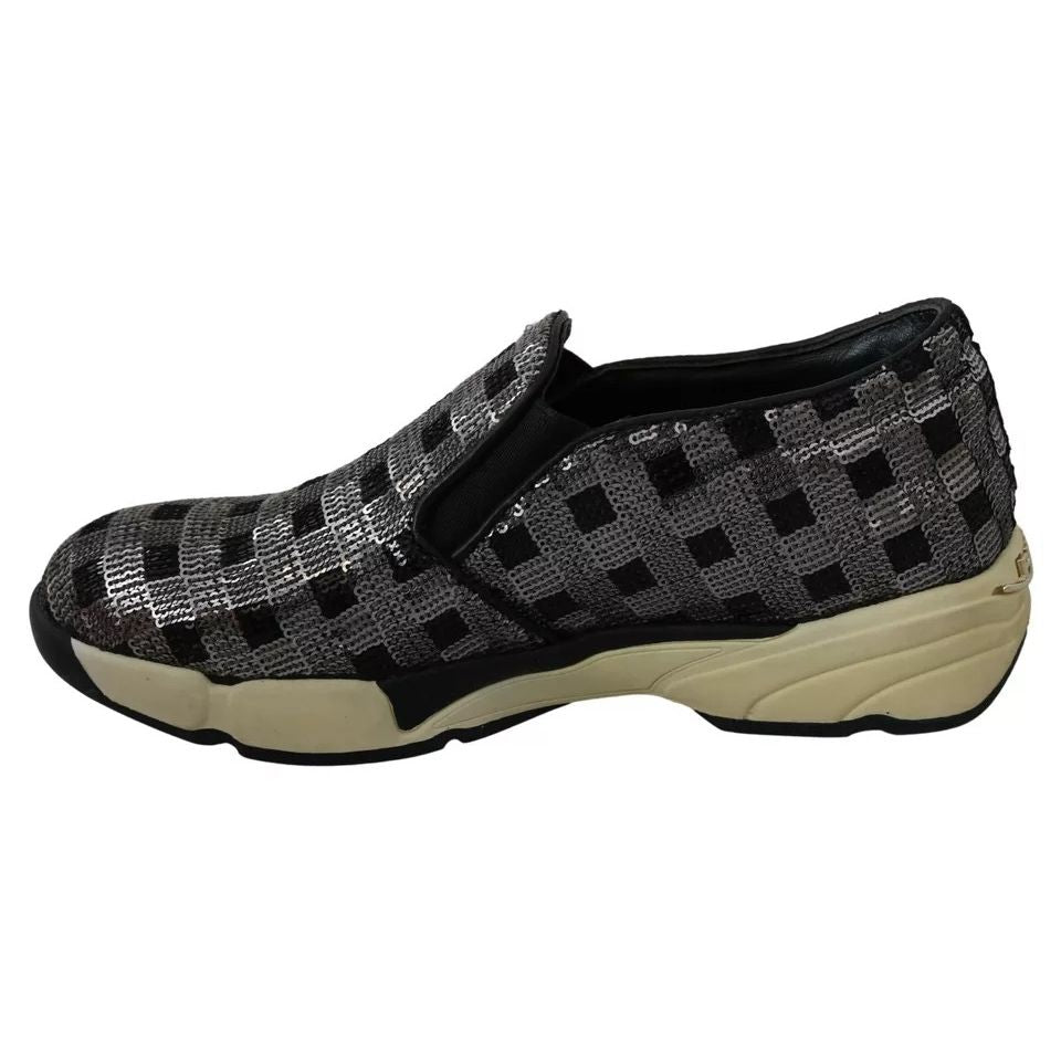 PINKO Silver Black Slip-on Sequence Design Sneakers Shoes
