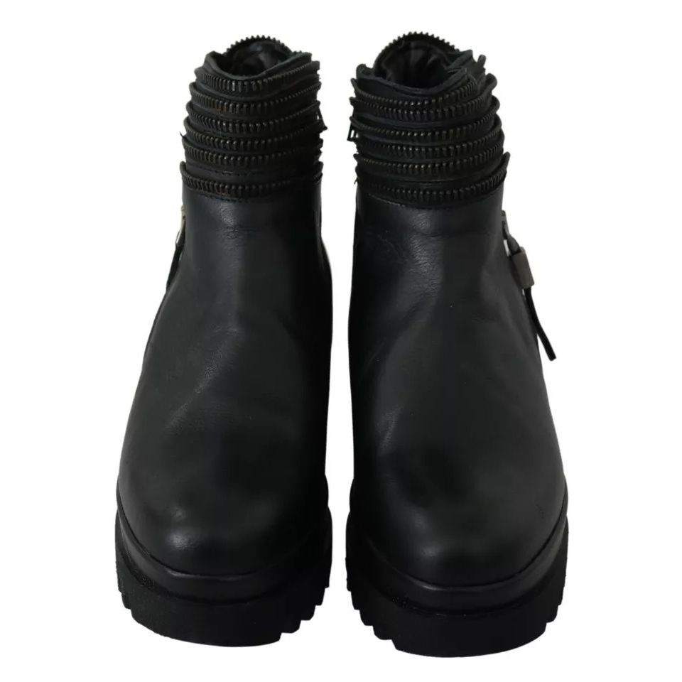 Ovyé Black Leather Zipper Ankle Boots Shoes Ovyé