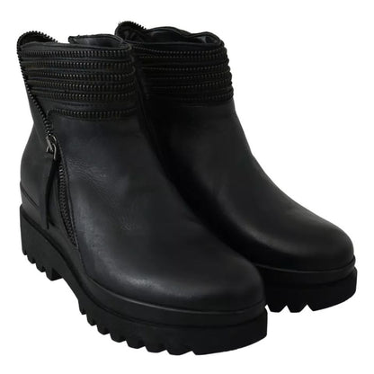 Ovyé Black Leather Zipper Ankle Boots Shoes Ovyé