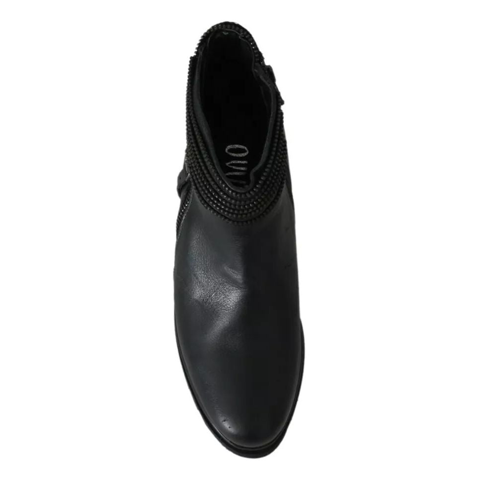 Ovyé Black Leather Zipper Ankle Boots Shoes Ovyé