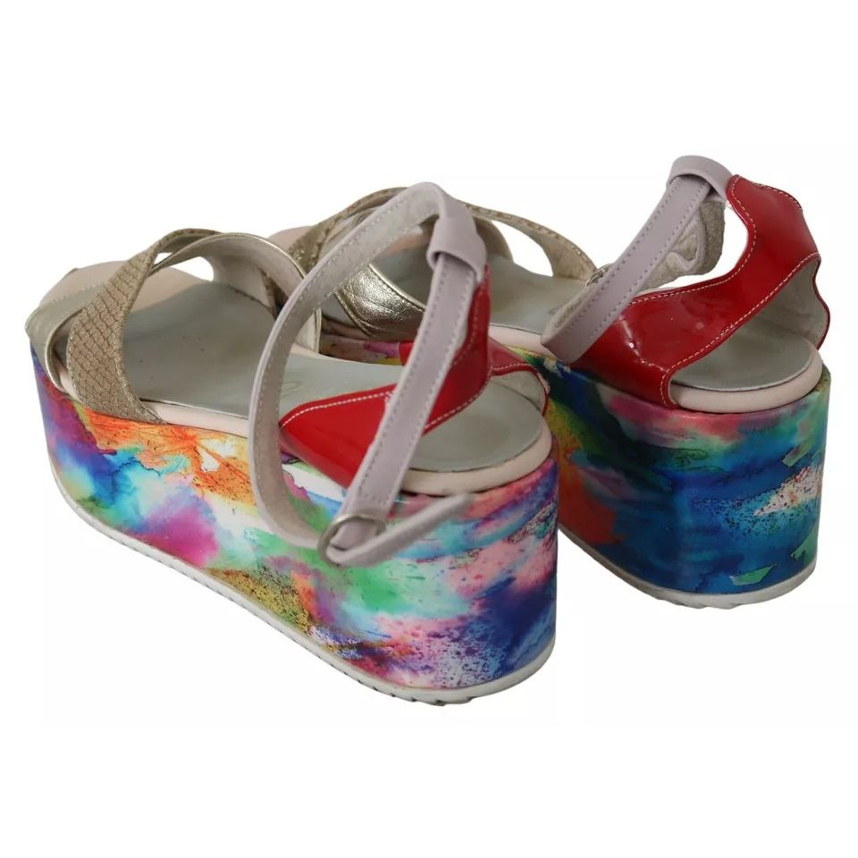 EBARRITO Multicolor Leather Ankle Strap Wedge Heel Sandals Shoes EBARRITO