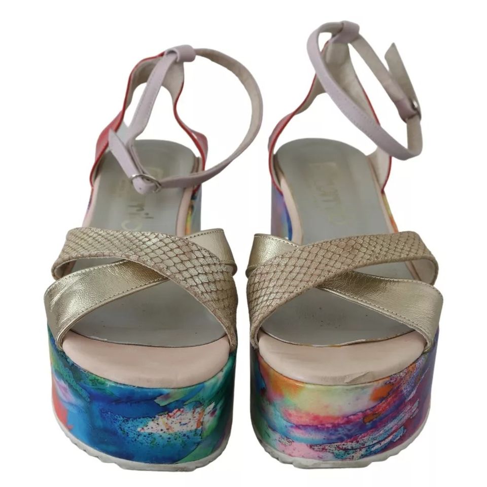 EBARRITO Multicolor Leather Ankle Strap Wedge Heel Sandals Shoes EBARRITO