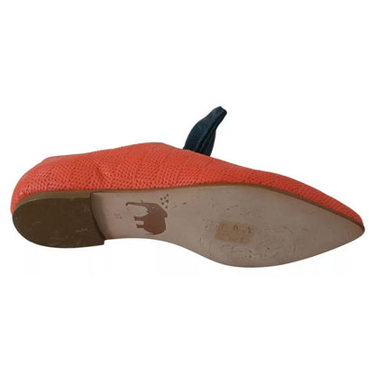 EBARRITO Orange Leather Bow Slip-on Loafers Ballet Flat Shoes EBARRITO
