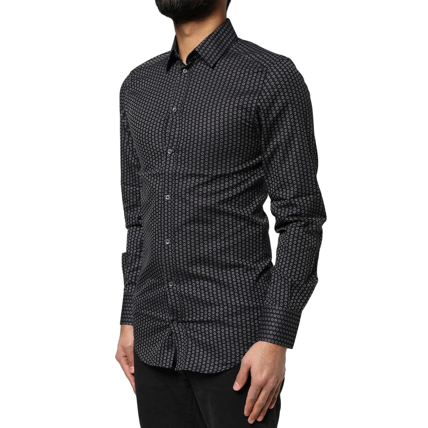 Dolce & Gabbana Black GOLD Patterned Cotton Men Dress Shirt