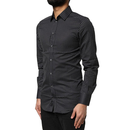 Dolce & Gabbana Black GOLD Patterned Cotton Men Dress Shirt