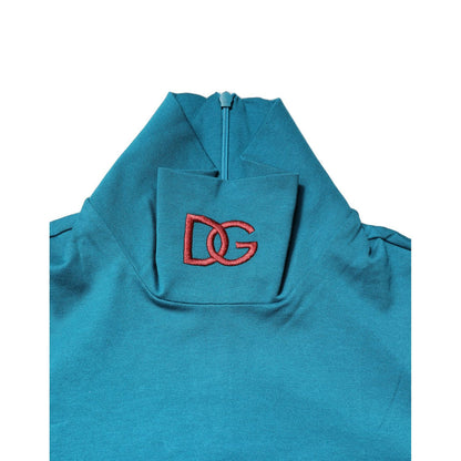 Dolce & Gabbana Blue Cotton Turtleneck Long Sleeves Sweater