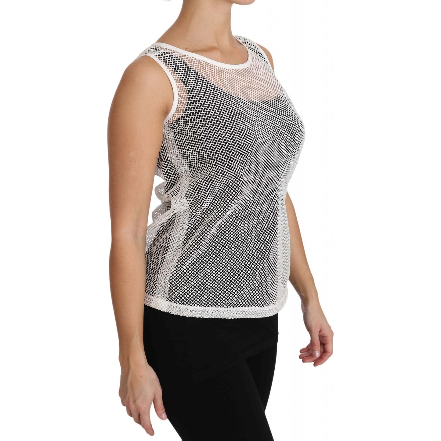 Dolce & Gabbana White Net Transparent Sleeveless Tank Top