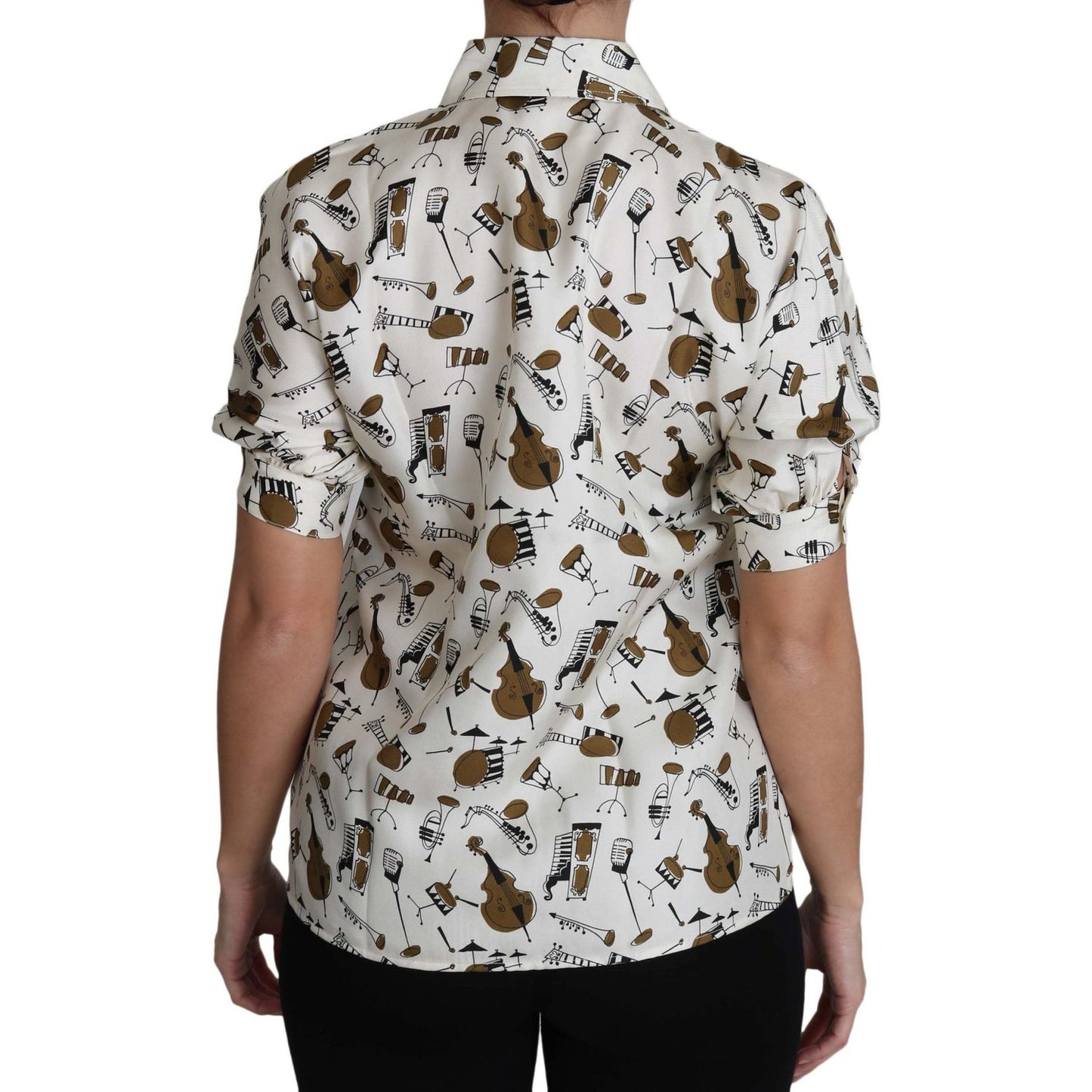 Dolce & Gabbana Silk Musical Instrument Print Polo Top Dolce & Gabbana