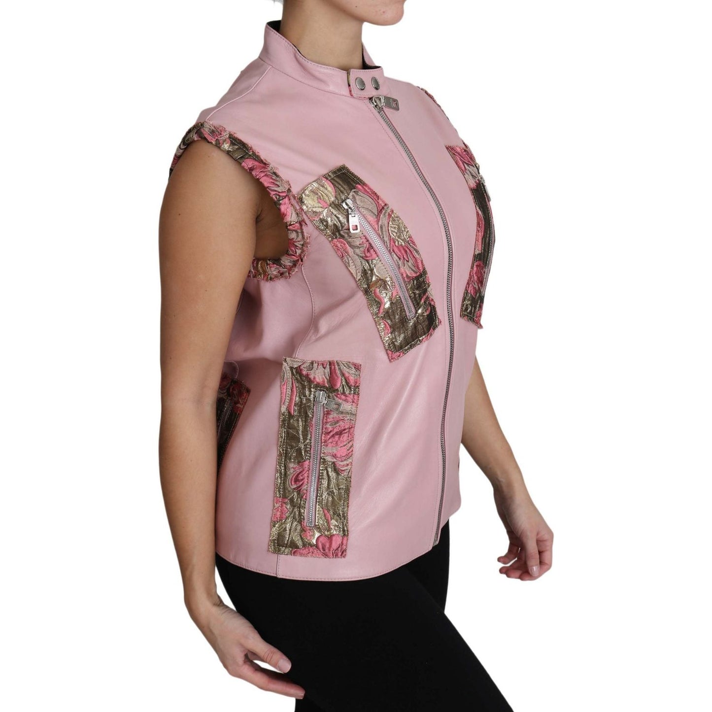 Dolce & Gabbana Pink Zippered Lamb Sleeveless Vest Leather Jacket Coats & Jackets