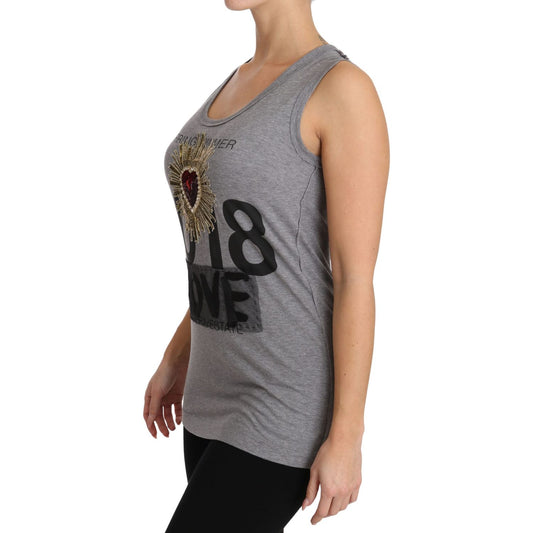 Dolce & Gabbana Sequined Heart Tank Top in Gray Dolce & Gabbana