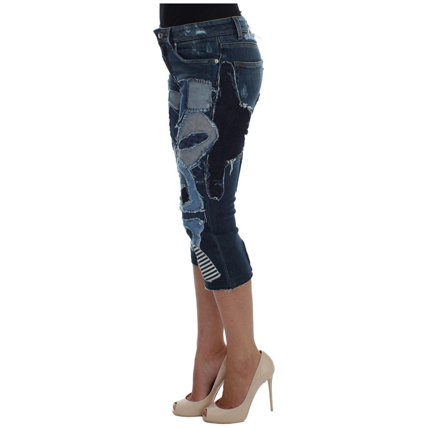 Dolce & Gabbana Stretch Blue Patchwork Jeans Shorts