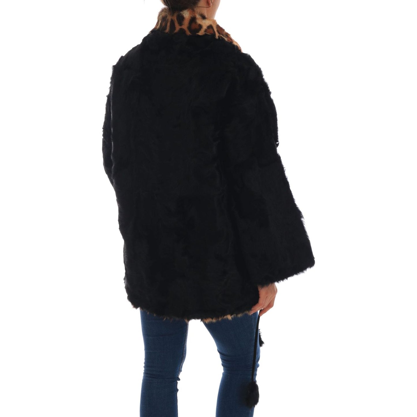 Dolce & Gabbana Elegant Black Lamb Fur Short Coat Dolce & Gabbana