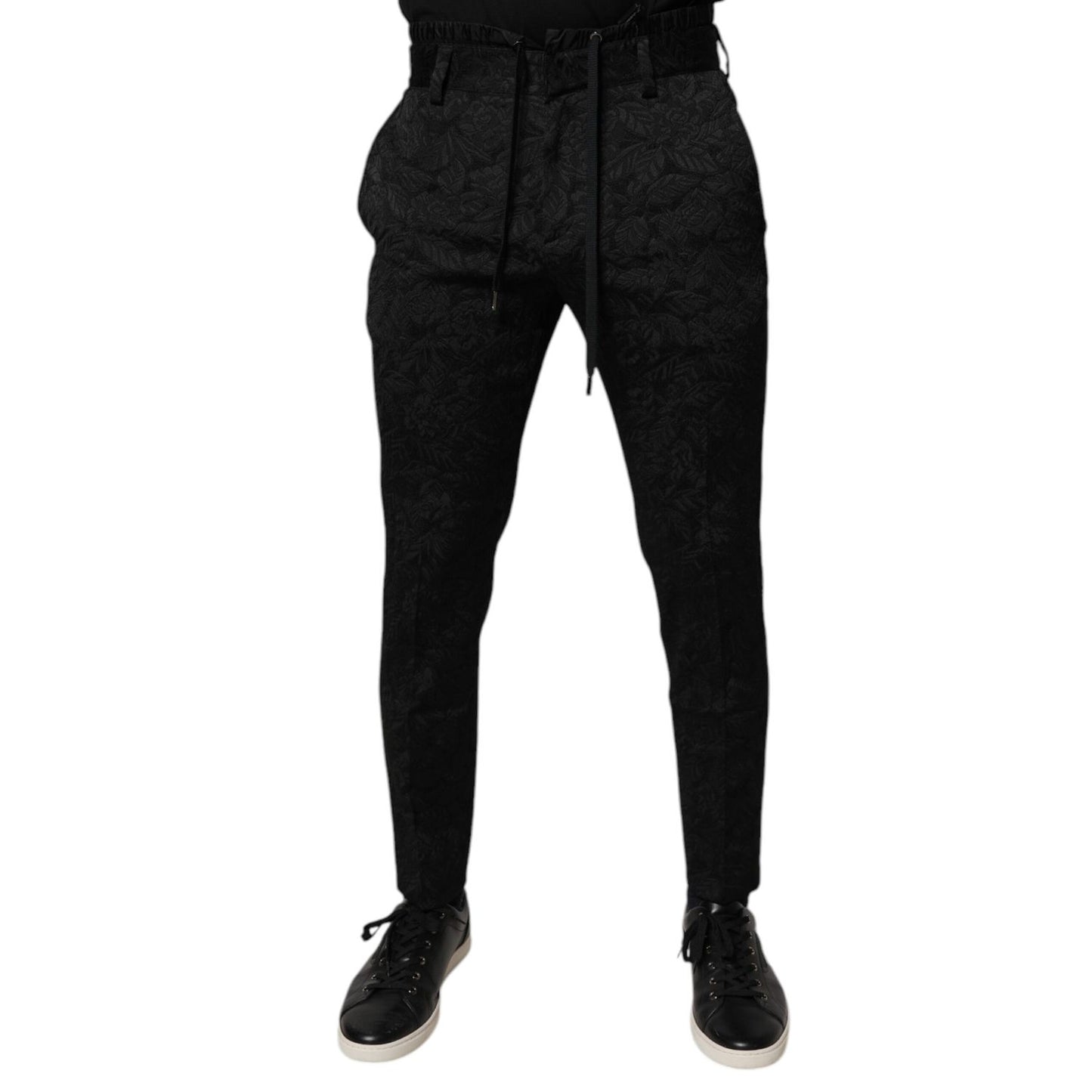 Dolce & Gabbana Black Brocade Polyester Skinny Dress Pants Dolce & Gabbana