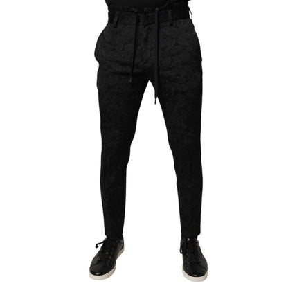 Dolce & Gabbana Black Brocade Polyester Skinny Dress Pants Dolce & Gabbana