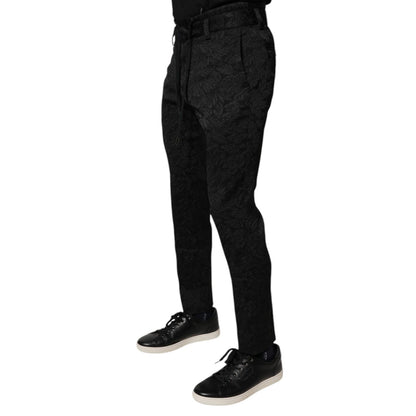 Dolce & Gabbana Black Brocade Polyester Skinny Dress Pants Dolce & Gabbana