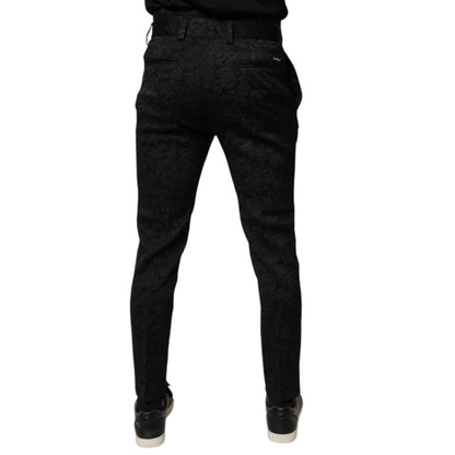 Dolce & Gabbana Black Brocade Polyester Skinny Dress Pants Dolce & Gabbana