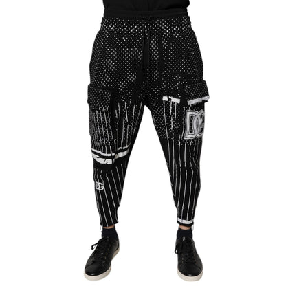 Dolce & Gabbana Black Polka Dot Stripes Cargo Jogger Sweatpants Pants Dolce & Gabbana