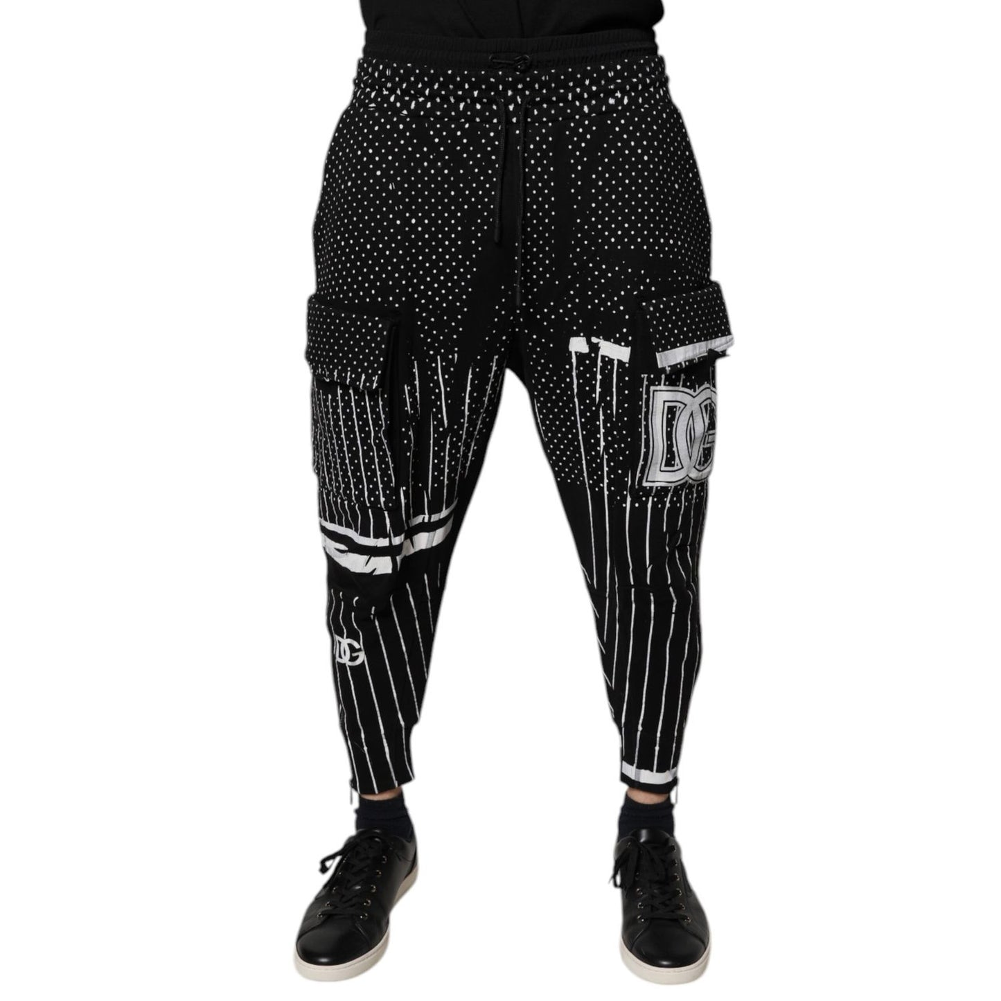 Dolce & Gabbana Black Polka Dot Stripes Cargo Jogger Sweatpants Pants Dolce & Gabbana