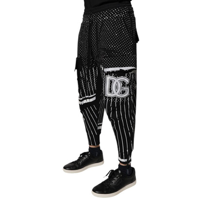 Dolce & Gabbana Black Polka Dot Stripes Cargo Jogger Sweatpants Pants Dolce & Gabbana