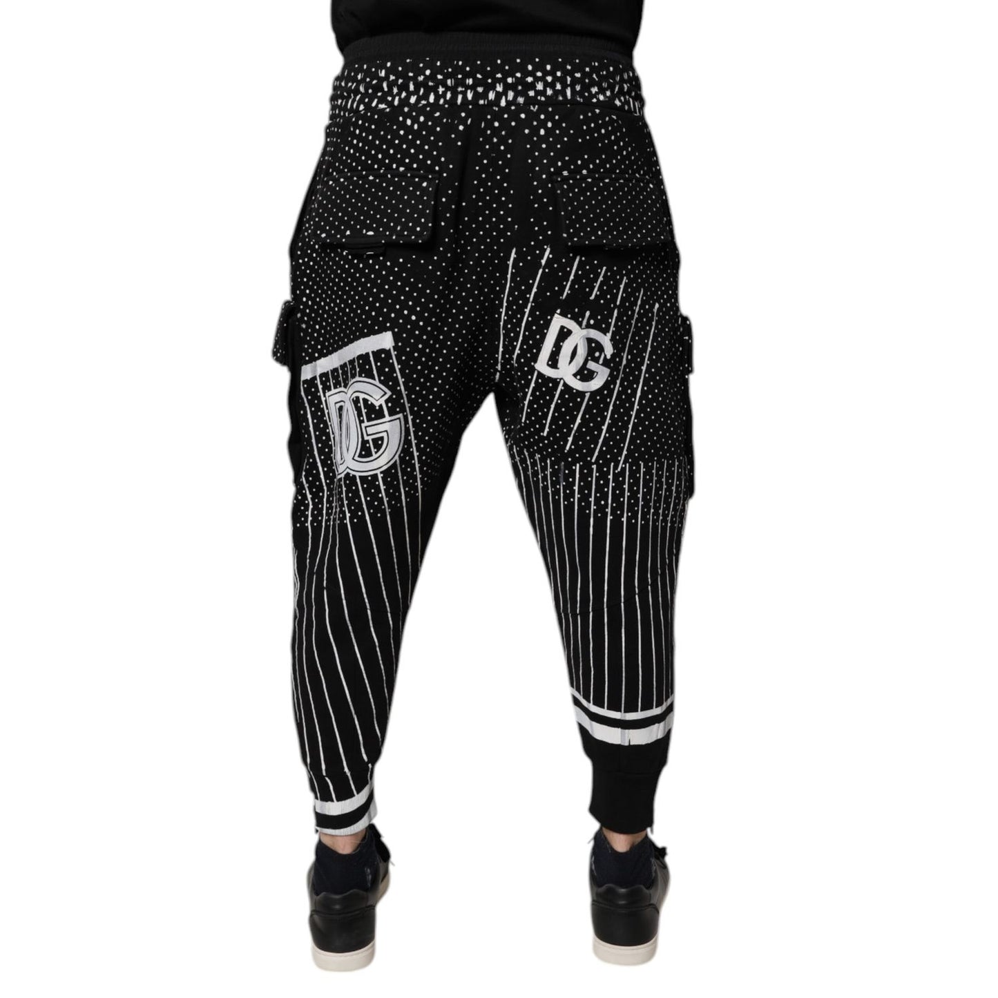 Dolce & Gabbana Black Polka Dot Stripes Cargo Jogger Sweatpants Pants Dolce & Gabbana
