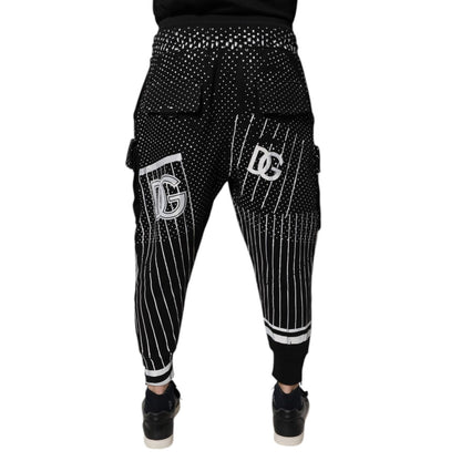 Dolce & Gabbana Black Polka Dot Stripes Cargo Jogger Sweatpants Pants Dolce & Gabbana