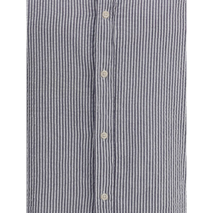 Deperlu Blue Cotton Pattern Shirt Deperlu