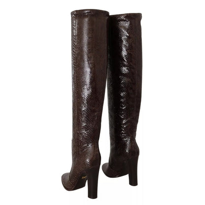 Dolce & Gabbana Brown Exotic Leather Heels High Boots Shoes