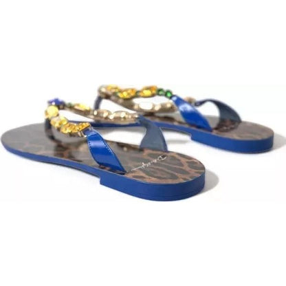 Dolce & Gabbana Blue Crystals Flats Sandals Beachwear Shoes