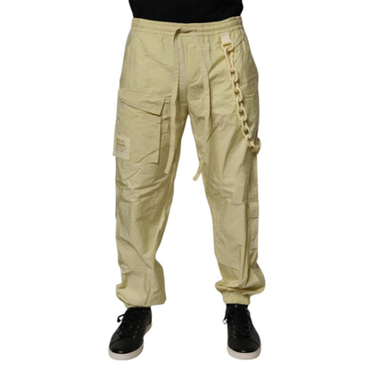 Dolce & Gabbana Yellow Nylon Cargo Chain Men Jogger Pants