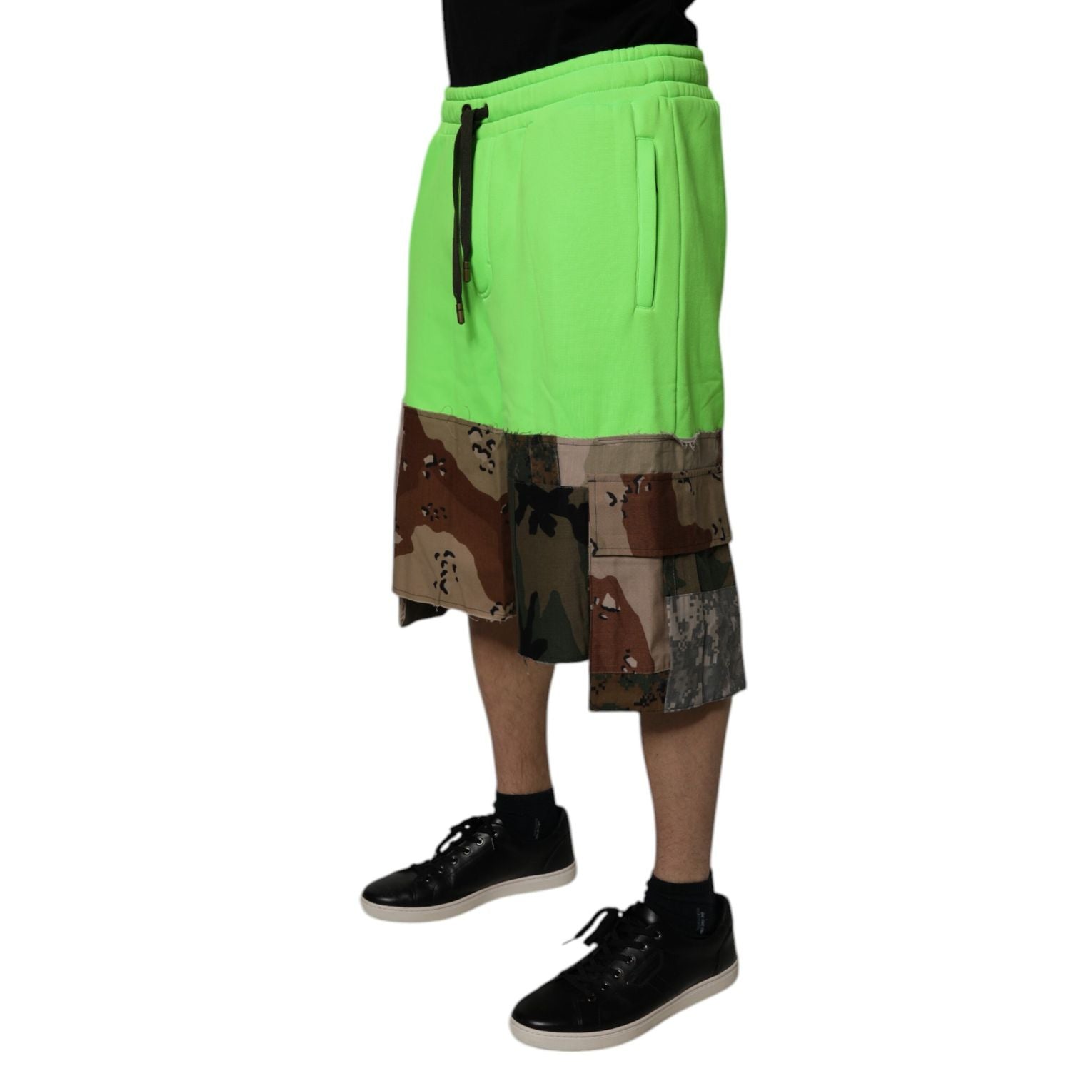 Dolce & Gabbana Green Patchwork Cargo Bermuda Shorts