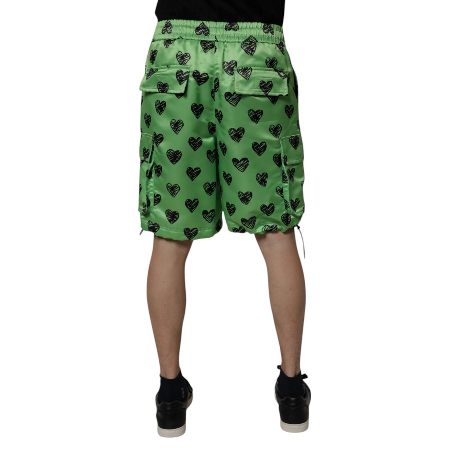 Dolce & Gabbana Green Heart Print Cargo Men Bermuda Shorts