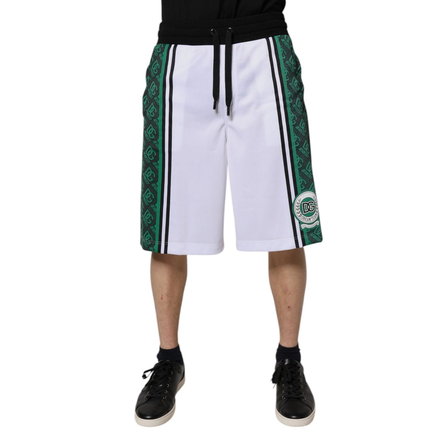 Dolce & Gabbana White Green Men Jersey Sweatshorts Shorts