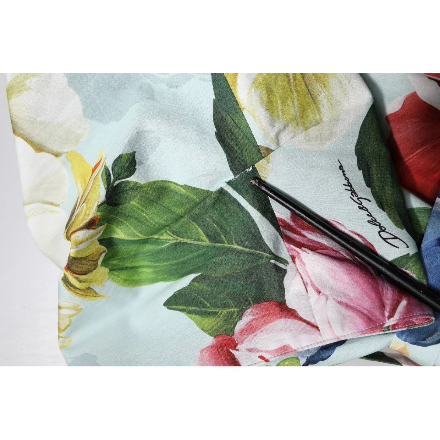 Dolce & Gabbana Green Floral Short Sleeves Cotton V-neck Dress Dolce & Gabbana