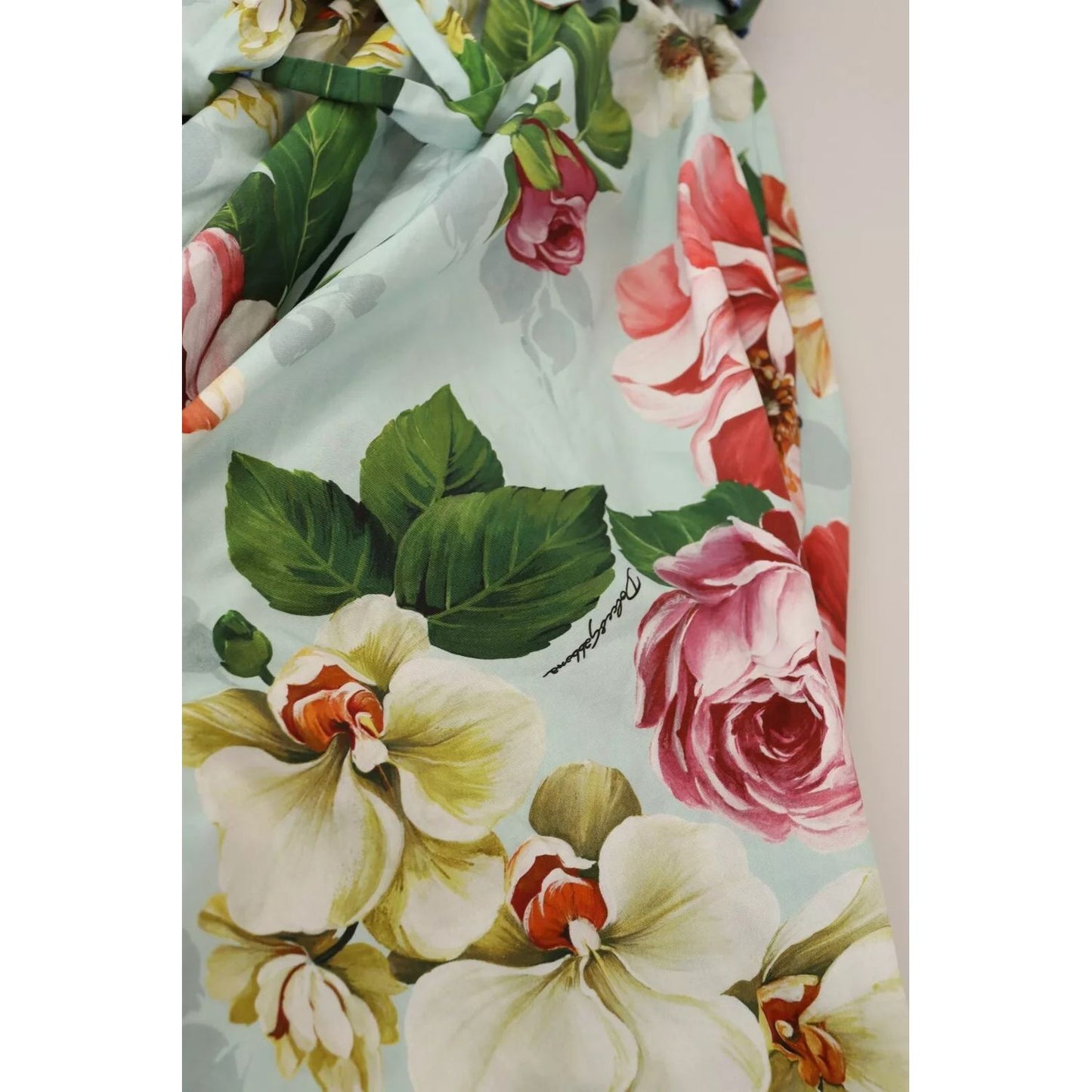 Dolce & Gabbana Green Floral Short Sleeves Cotton V-neck Dress Dolce & Gabbana