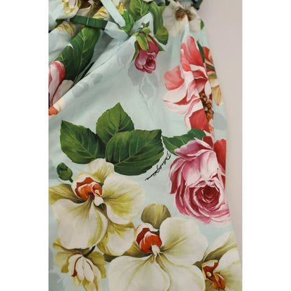 Dolce & Gabbana Green Floral Short Sleeves Cotton V-neck Dress Dolce & Gabbana