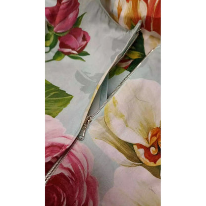 Dolce & Gabbana Green Floral Short Sleeves Cotton V-neck Dress Dolce & Gabbana